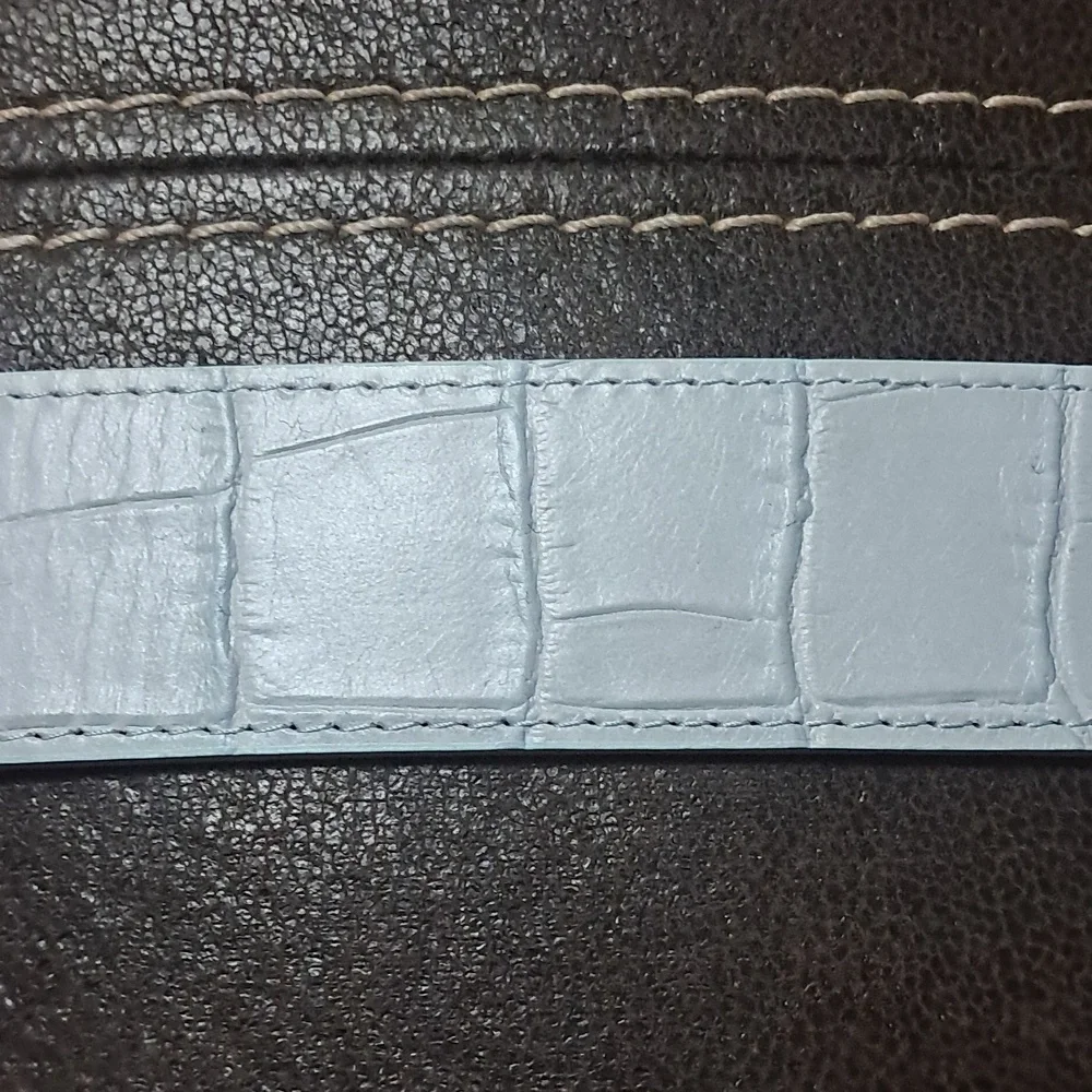Berge Light Blue Animal Print Leather Belt with Silver Buckle Size L Wide